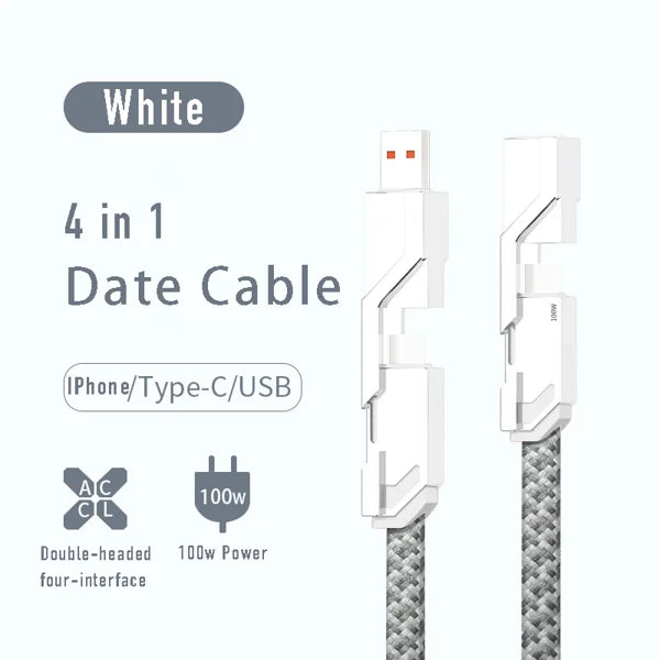 4-in-1 Flat Braided Anti-tangle Charger Cable with Velcro