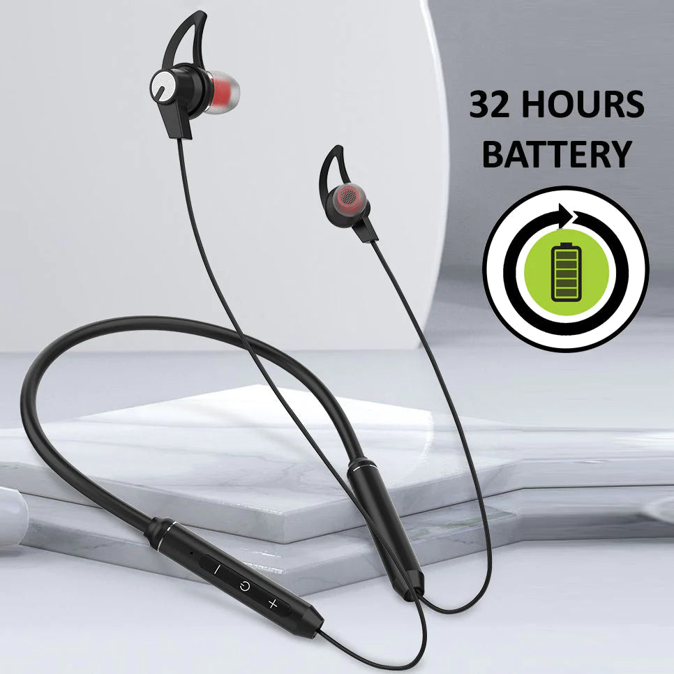 UV7 Bluetooth Neckband - 32 Hour Music Time, High Bass, Clear Sound, Noise Cancellation- Black