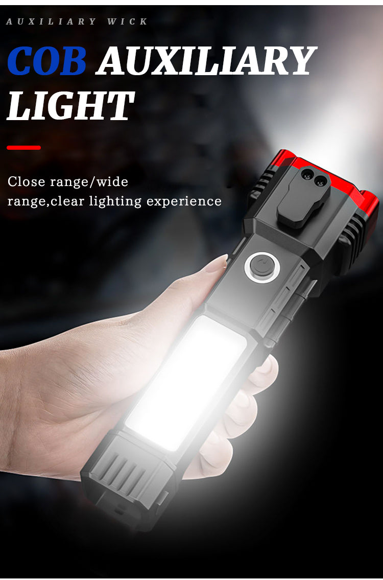 Outdoor emergency self-rescue rechargeable flashlight, car emergency hammer